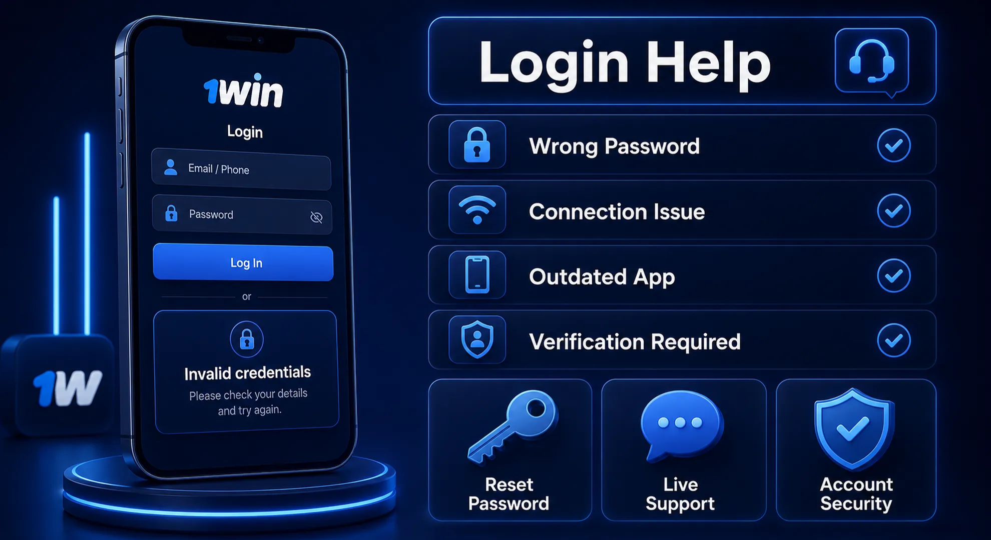 1win login problems password reset and account security checks
