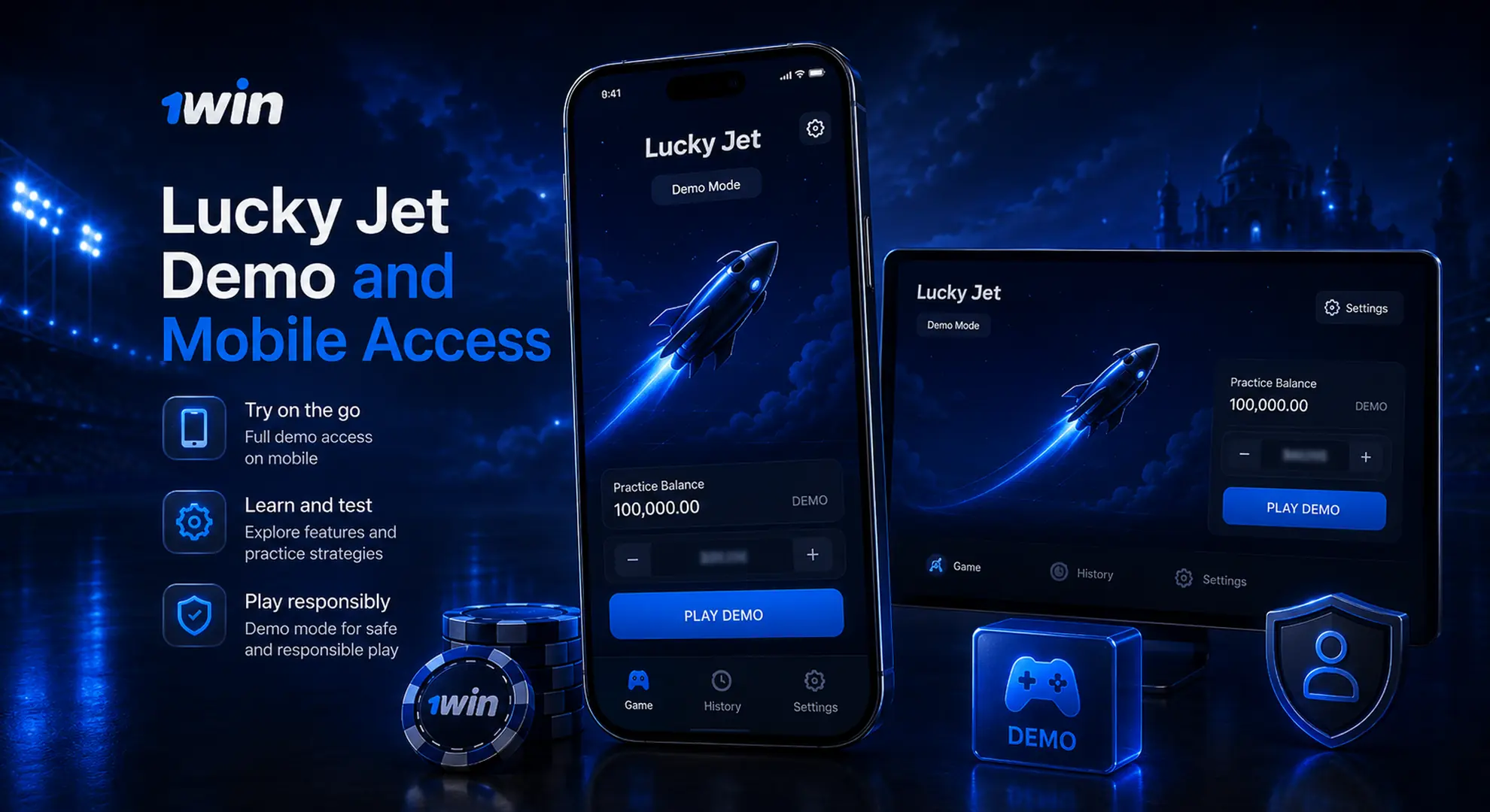1win Lucky Jet demo mode and mobile access in India