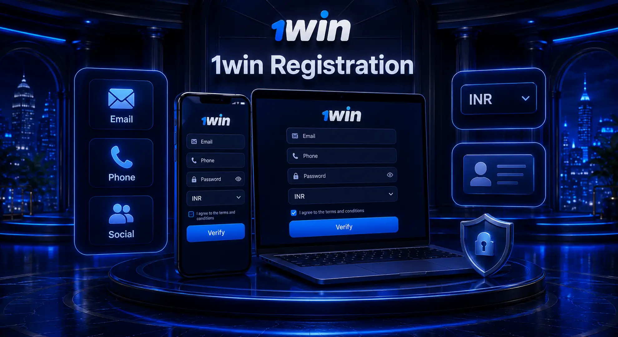 1win registration by email phone and social account in India